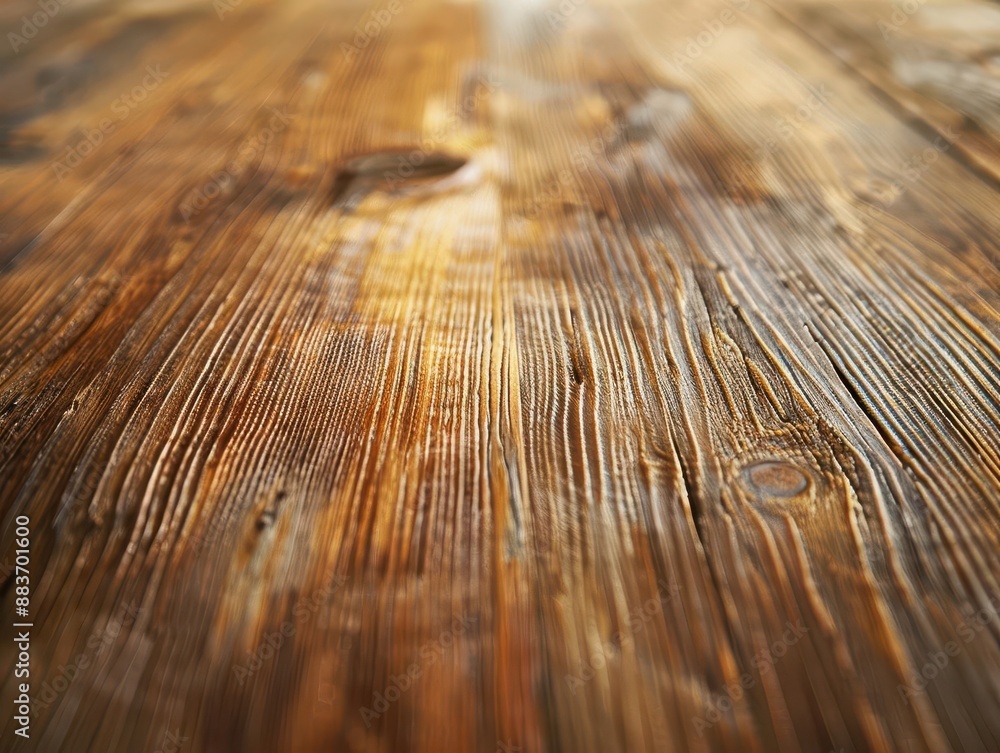 Poster rustic wooden tabletop closeup rich grain patterns warm tones soft natural lighting emphasizes textu