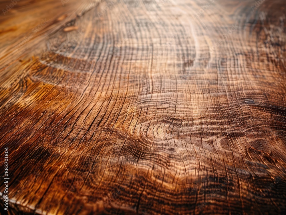 Poster rustic wooden tabletop closeup rich grain patterns warm tones soft natural lighting emphasizes textu