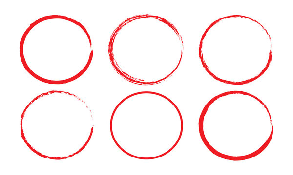 Round brushes pack .Grunge circle brushes. Vector brush Stroke. Distressed banner. red circles with rough edges. paintbrush collection .Gradient paintbrush . Circular marks . Grunge textured circles