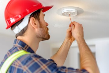 Electrician Installing a Smoke Detector