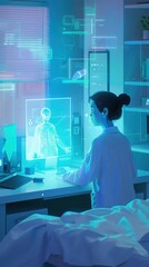 Telemedicine, holographic doctor, patient at home, digital health interface