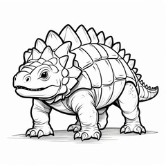 Fototapeta premium AI generative. Ankylosaurus outline drawing for kids coloring collection black on white background. Isolated dinosaurus family. Set 2