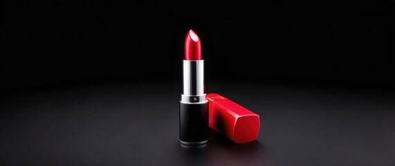 Elegant red lipstick on a sleek black background, perfect for beauty, glamour, and fashion concepts