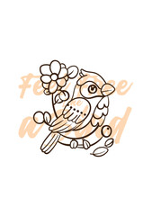 little bird vector with text feel free as a bird in transparent background