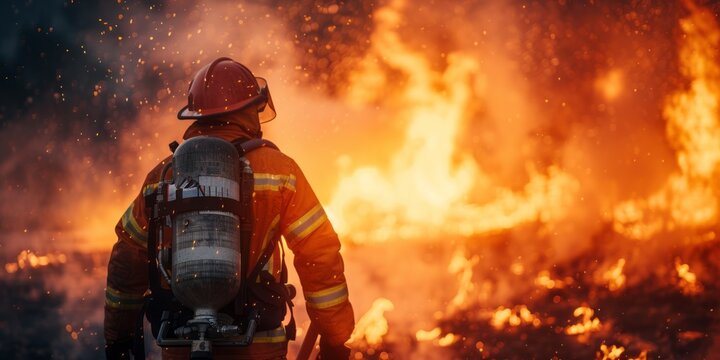 Brave Firefighter Battling Intense Blaze in Fiery Inferno