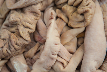 Pork offal on the fresh market stall