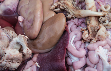 Pork offal on the fresh market stall