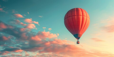 Fototapeta premium Serene Hot Air Balloon Flight in a Vibrant Sunset Sky