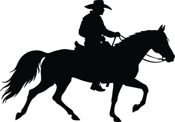 cowboy and horse running silhouettes , cowboy riding a running horse, Western riding discipline Reining vector collection
