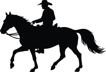 cowboy and horse running silhouettes , cowboy riding a running horse, Western riding discipline Reining vector collection
