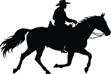 cowboy and horse running silhouettes , cowboy riding a running horse, Western riding discipline Reining vector collection
