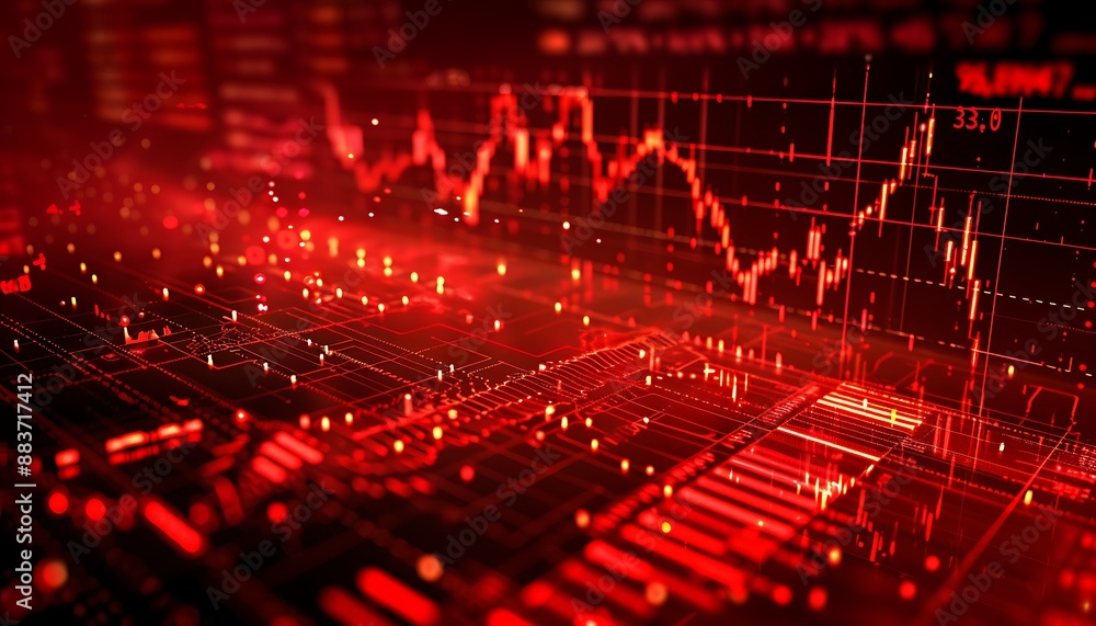 Poster Abstract Red Stock Market Chart with Data Visualization