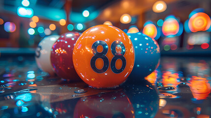 Billiards balls and cue stick on pool table Pool sport concept,
Beautiful background for Billiards advertising
