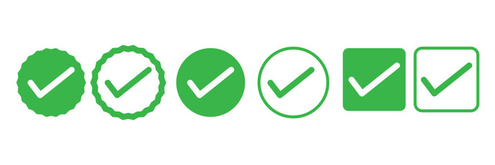 green check mark icons in a circle and square.. tick mark icon  in a circle and square symbols.  yes, right, ok symbol cions. vector illustration.
