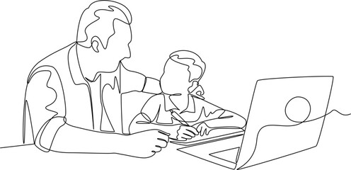 Father and son one line art illustration