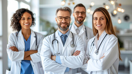 Fototapeta premium Medical Team in Discussion: Serene Background of Doctors Collaborating on Patient Care