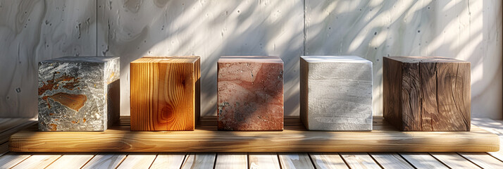 Transparent object stacked cardboard boxes mockup on a wooden platform with a yellow flower in a white vase placed on a wood floor against a gray and white wall with a white shadow in the
