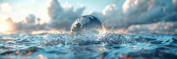 A crystal ball revealing a stormy sea within symbo,
There is a large rock in the middle of the ocean 
