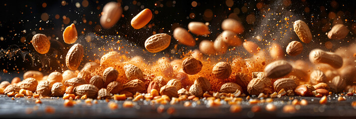Closeup of guarana seeds transforming into intense flames illustrating their powerful energizing properties,
A tornado of mixed nuts swirling around with a hint of salt in the air

