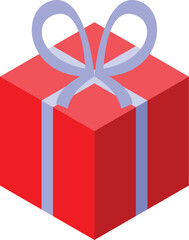 Red gift box with blue ribbon isometric icon, present concept