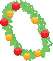Obraz premium Green christmas wreath decorated with red and yellow baubles hanging on white background