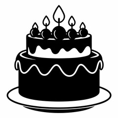 Black birthday cake silhouette vector illustration, white background