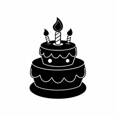 Black birthday cake silhouette vector illustration, white background