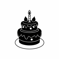 Black birthday cake silhouette vector illustration, white background