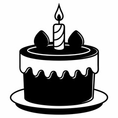 Black birthday cake silhouette vector illustration, white background