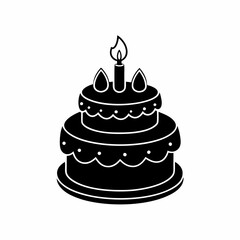 Black birthday cake silhouette vector illustration, white background