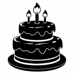 Black birthday cake silhouette vector illustration, white background