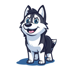 Adorable cartoon husky dog with big eyes and a big smile on a transparent background.