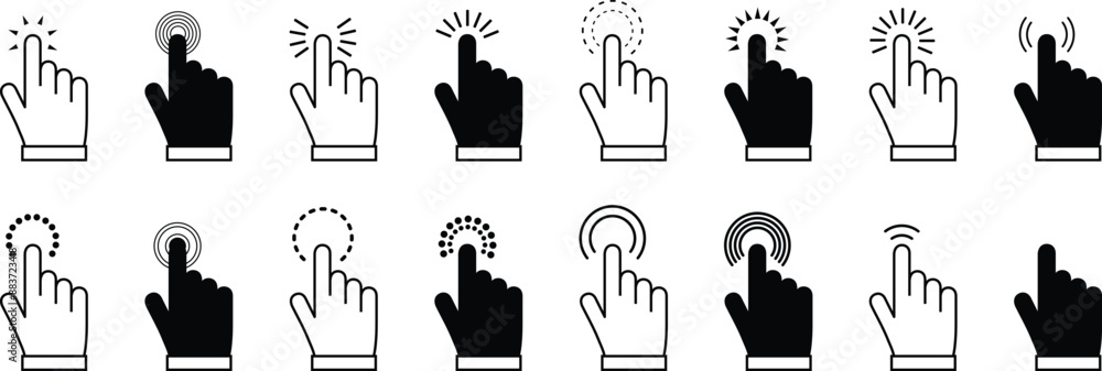 Poster hands cursors symbol. pointing hand clicks. website search symbols vector illustration.