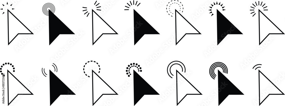 Poster Mouse cursor arrow icons set. Pointing cursor icon. Website search symbols vector illustration.