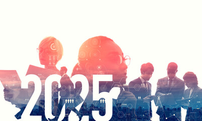 Multinational people and management strategy. 2025 New Year concept.