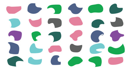 Organic amoeba blob shape abstract colorful with line vector illustration isolated on white background. Set of irregular round blot form graphic element. Doodle drops with outline circle. vector.