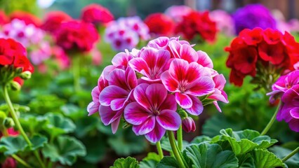 Fototapeta premium Vibrant and colorful Geranium Pelargonium flowers in full bloom , botanical, garden, flora, petals, bloom, vibrant, colorful