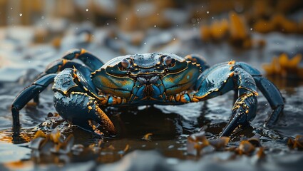 Stunning Close-Up of Vibrant Blue Crab in Its Natural Habitat