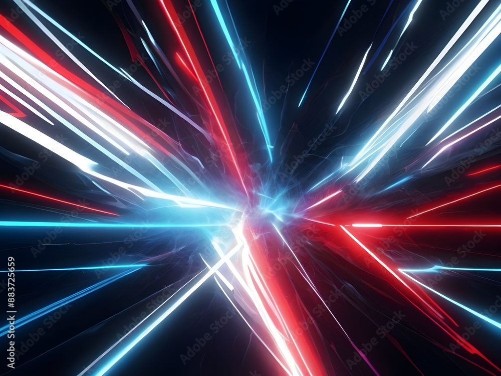 Poster abstract small lines blue and red neon lightning color