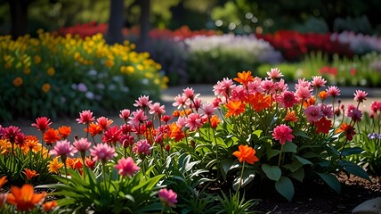 Fototapeta premium The vibrant flower blossoms in nature tranquil garden