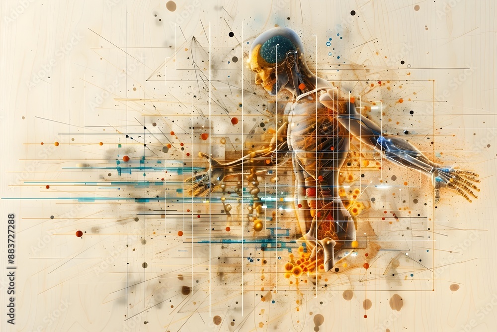 Poster digital representation of body temperature fluctuations with colorful abstract background