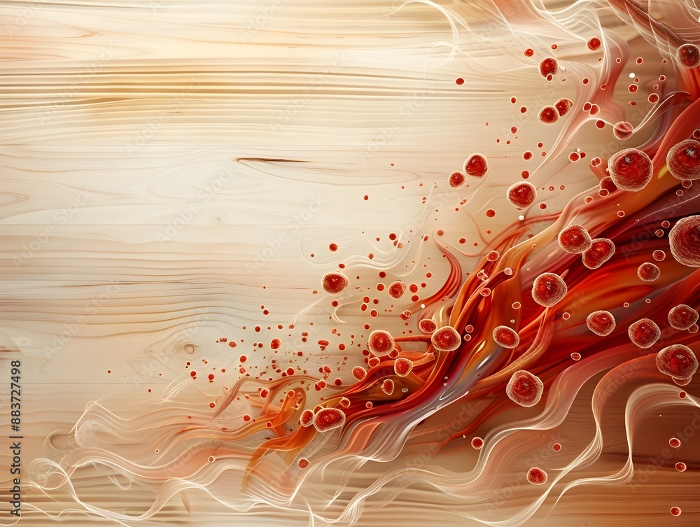 Poster captivating visualization of fluid inflammation patterns blended with softwood textures