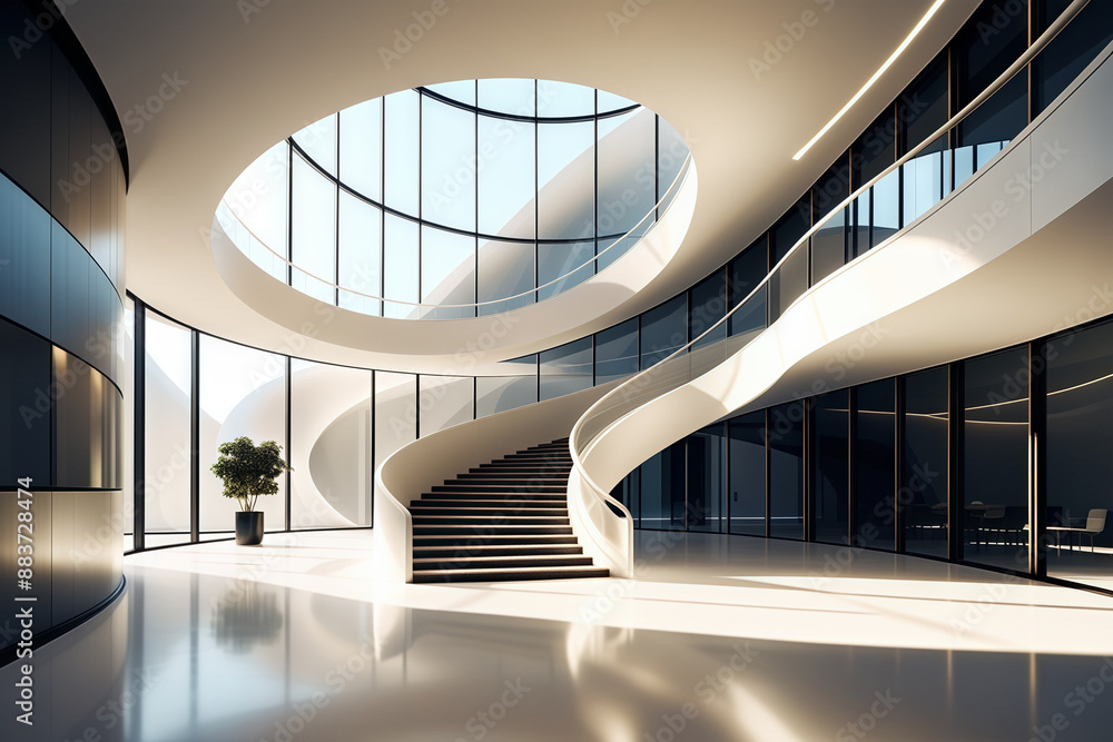 Poster modern curved architecture interior space decoration scene 3d rendering