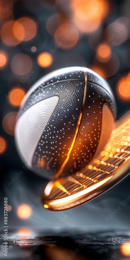 Poster futuristic basketball concept with glowing abstract elements and a digital art style, blending sport