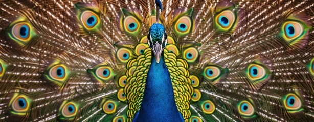Obraz premium Vibrant close up of colorful spots on a peacock's feathers, showcasing nature's beauty and artistry in wildlife wildlife travel photography
