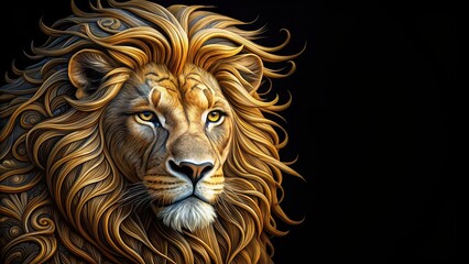 Artistic lion with intricate details against a black background , lion, artistic, abstract, design, black, wild, animal