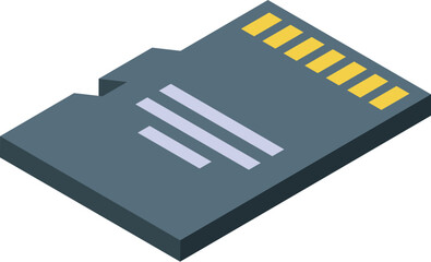 Micro sd card is lying on white background, isometric view