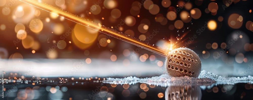 Poster golden ball with light reflections and bokeh effect creating a magical atmosphere, perfect for abstr