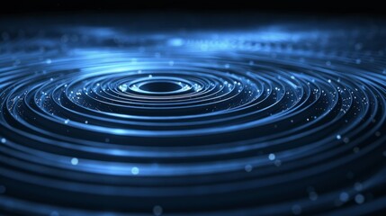 Abstract blue ripple effect with bokeh lights.