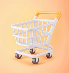 White shopping cart 3D rendered icon illustration. Commercial concept background.